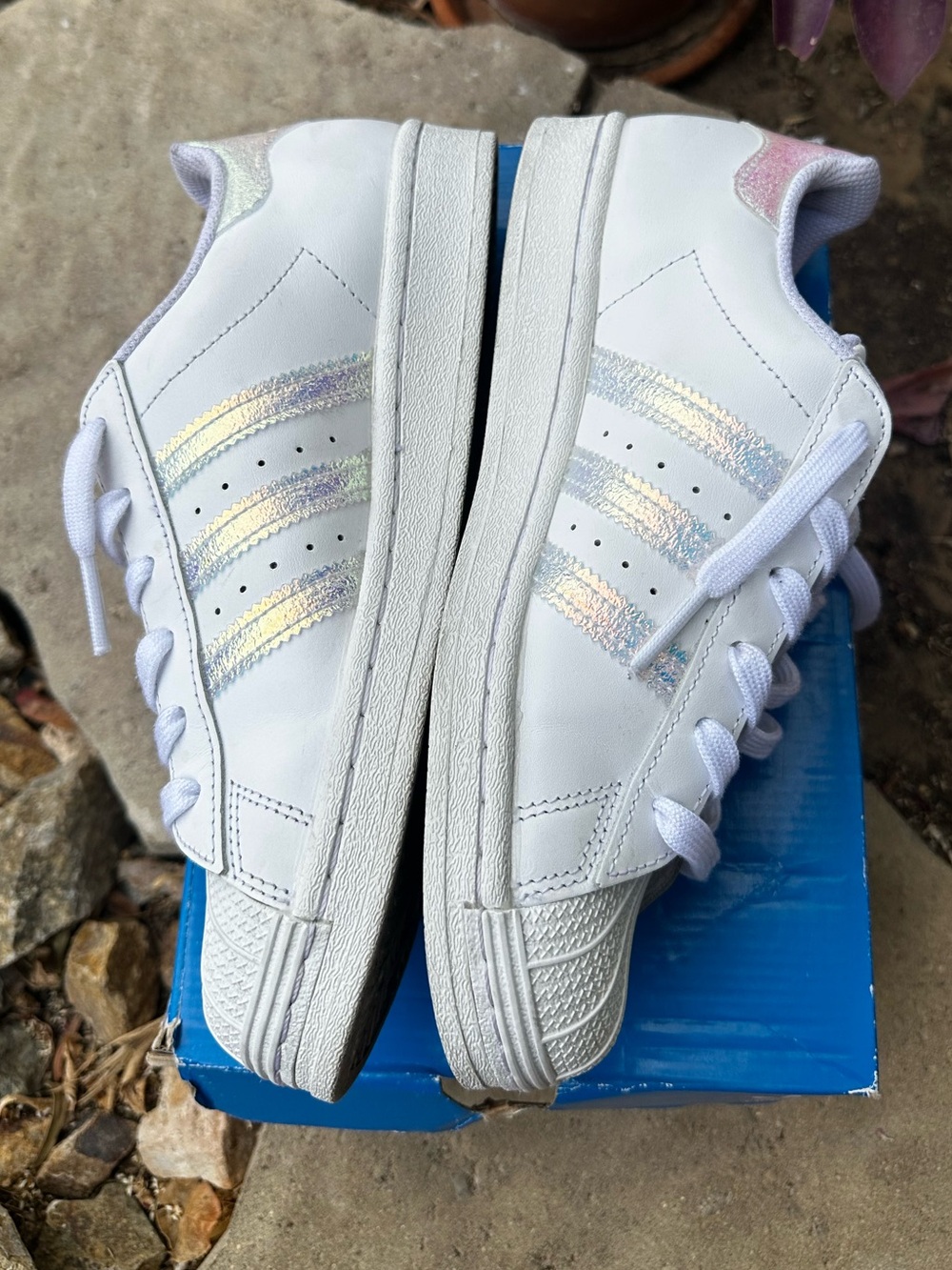 Adidas Superstar White with Iridescent Three Stripes - Picture 1 of 5